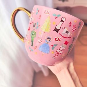 Pink porcelain Christmas nutcracker mug